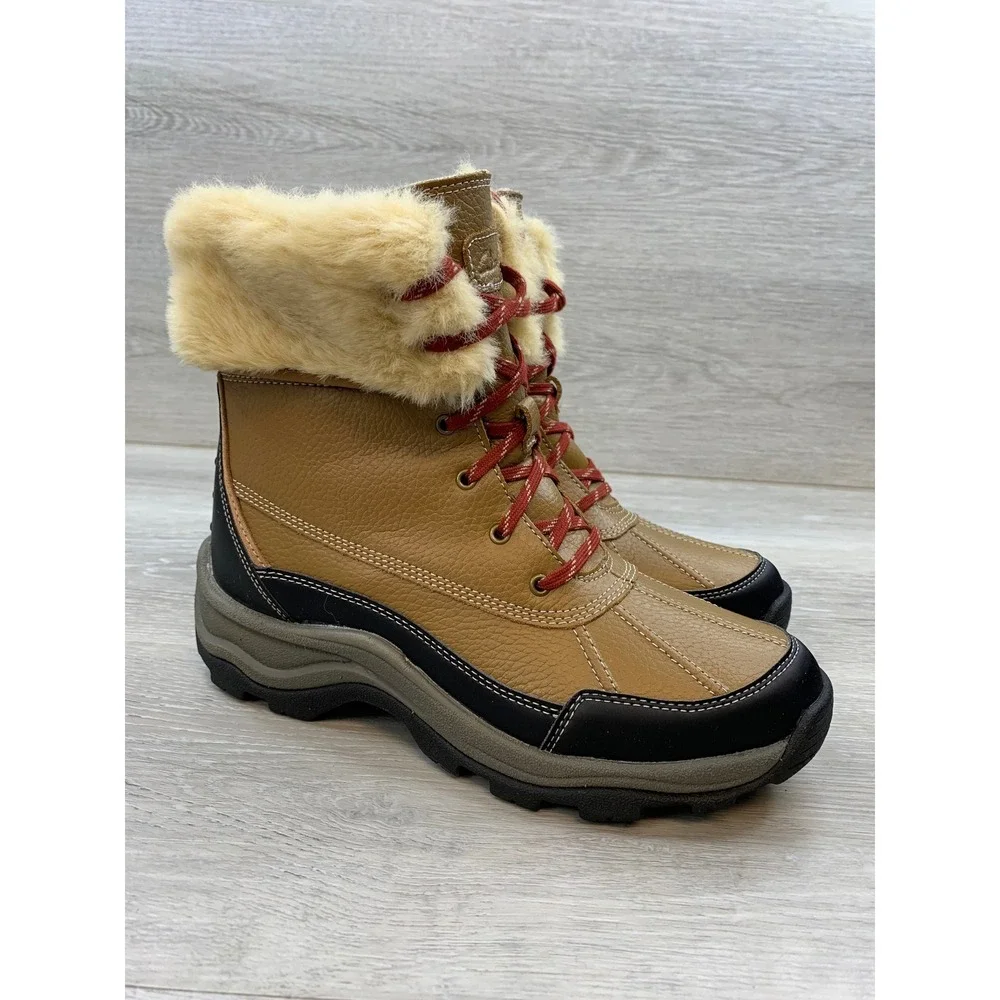 Clarks Collection Women's 8.5 Tan Leather Faux Fur Waterproof Duck Boots